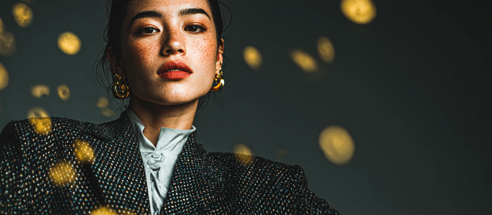 Stylish woman in luxury outfit with golden light reflections, symbolizing prestige and success at LAGOPH casino.